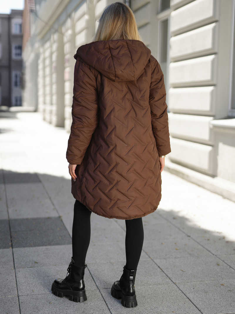 Ženska duga zimska jakna čokolada OZONEE JS/5M3352/158