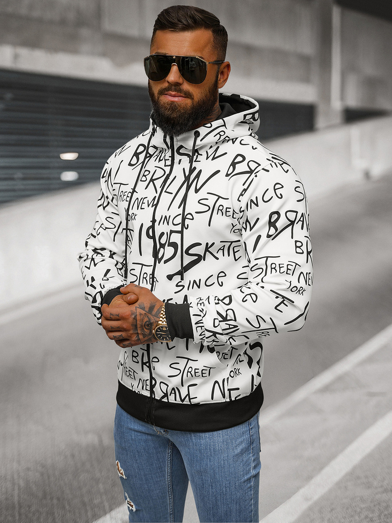 Muška dukserica s kapuljačom bijela OZONEE JS/8B1175/1