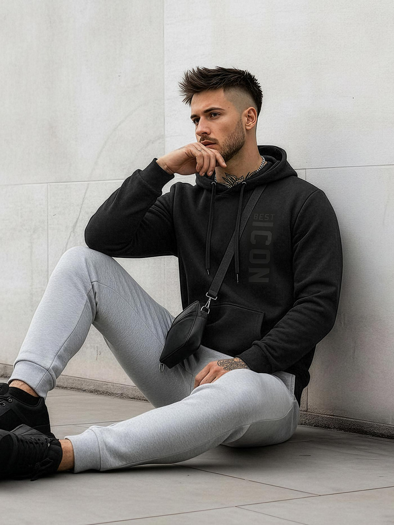 Muška dukserica s kapuljačom crna OZONEE JS/8B1973/3