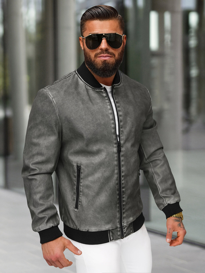 Muška kožna jakna grafitna OZONEE JS/11Z8107