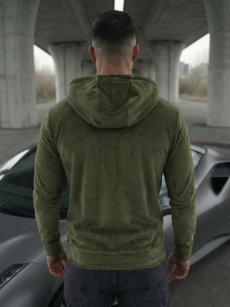 Muška od velura dukserica s kapuljačom kaki OZONEE JS/8B1168/29Z