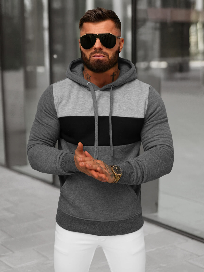 Muška dukserica s kapuljačom grafitna OZONEE JS/8B1312/5