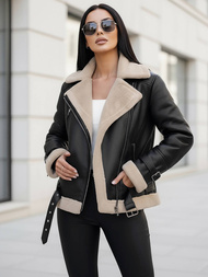 Ženska kožna jakna crno-bež OZONEE JS/11Z8177Z