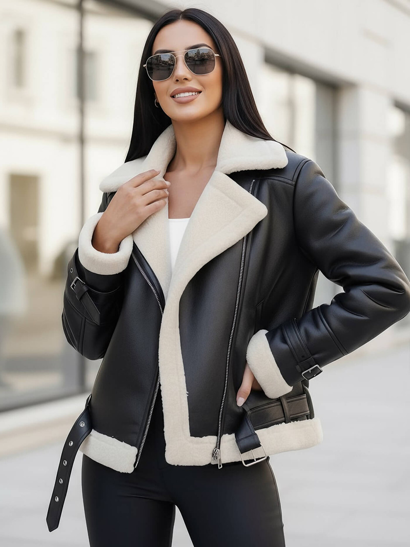 Ženska Kožna Jakna Crno-Bijela OZONEE JS/11Z8177Z