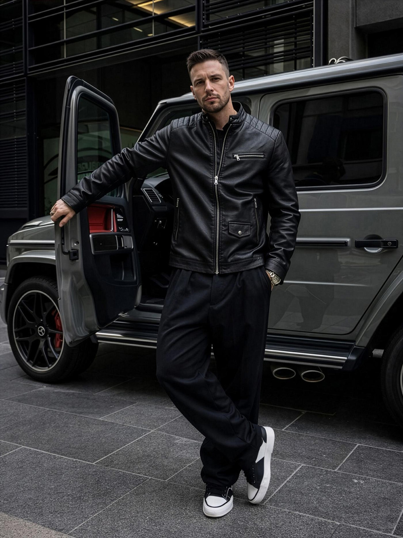 Muška kožna jakna crna OZONEE JS/11Z8021