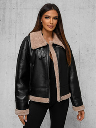 Ženska kožna jakna crno-bež OZONEE JS/11Z8176Z