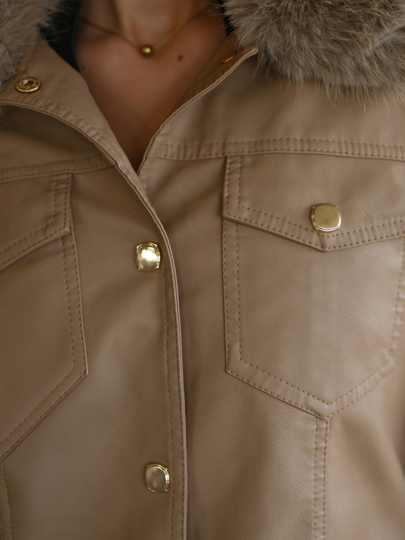 Ženska Kožna Jakna Bež OZONEE JS/61M8513/84