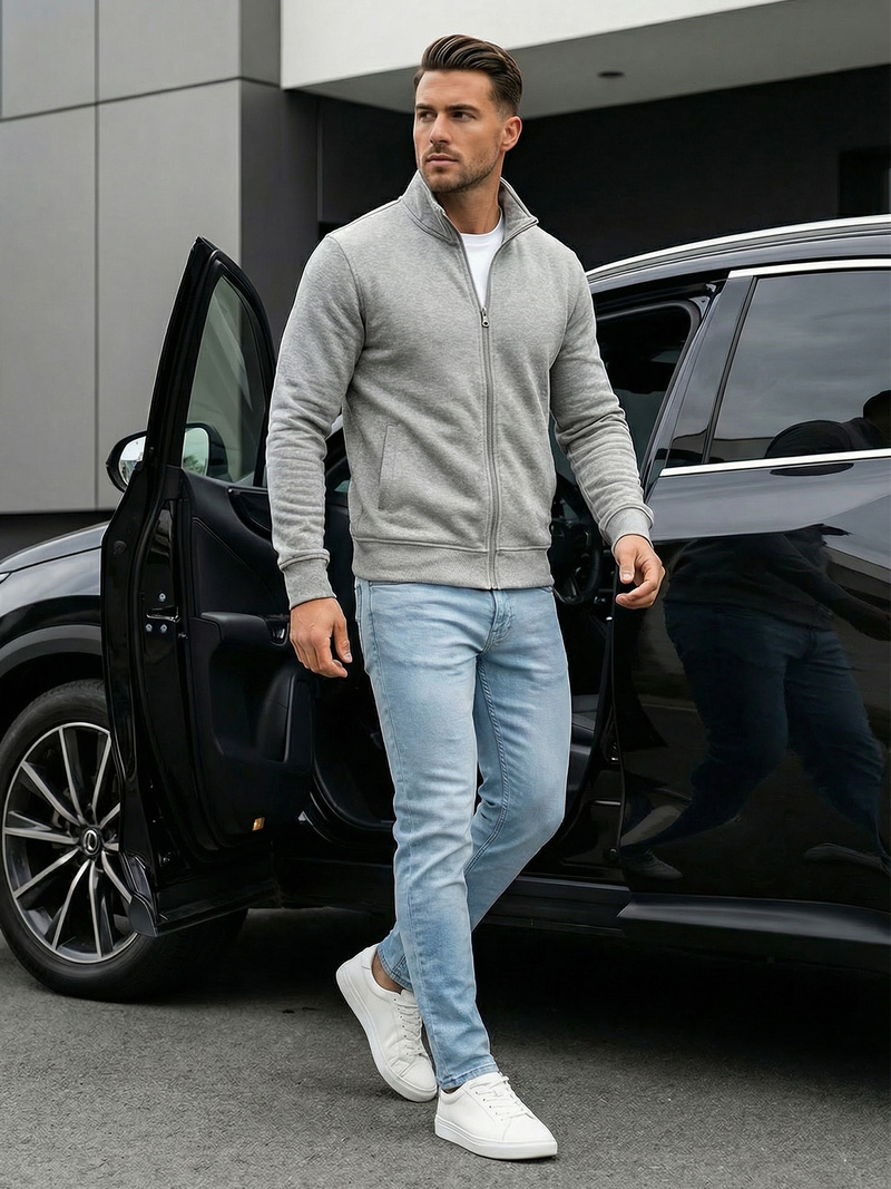 Muška dukserica s patentom siva OZONEE JS/2002Z