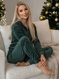 Ženski trenirka od velura tamno-zelena OZONEE JS/8C1176/9Z