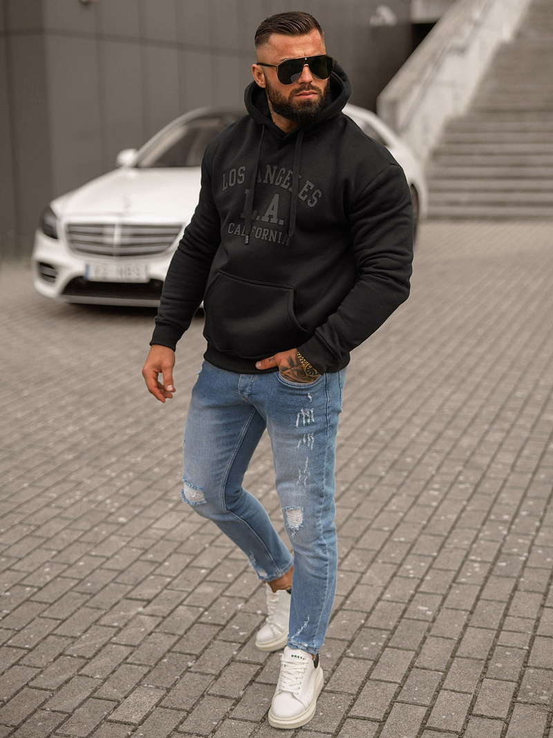 Muška dukserica s kapuljačom crna OZONEE JS/8B1356/3