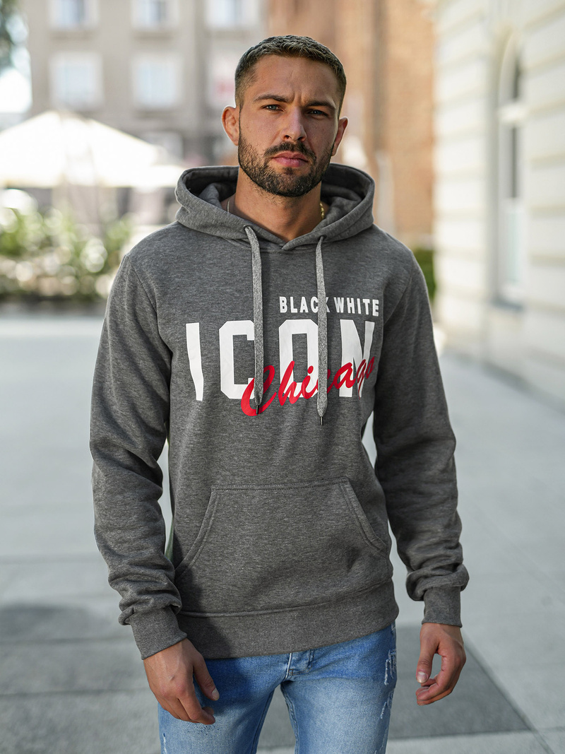 Muška dukserica s kapuljačom grafitna OZONEE JS/8B1736/5