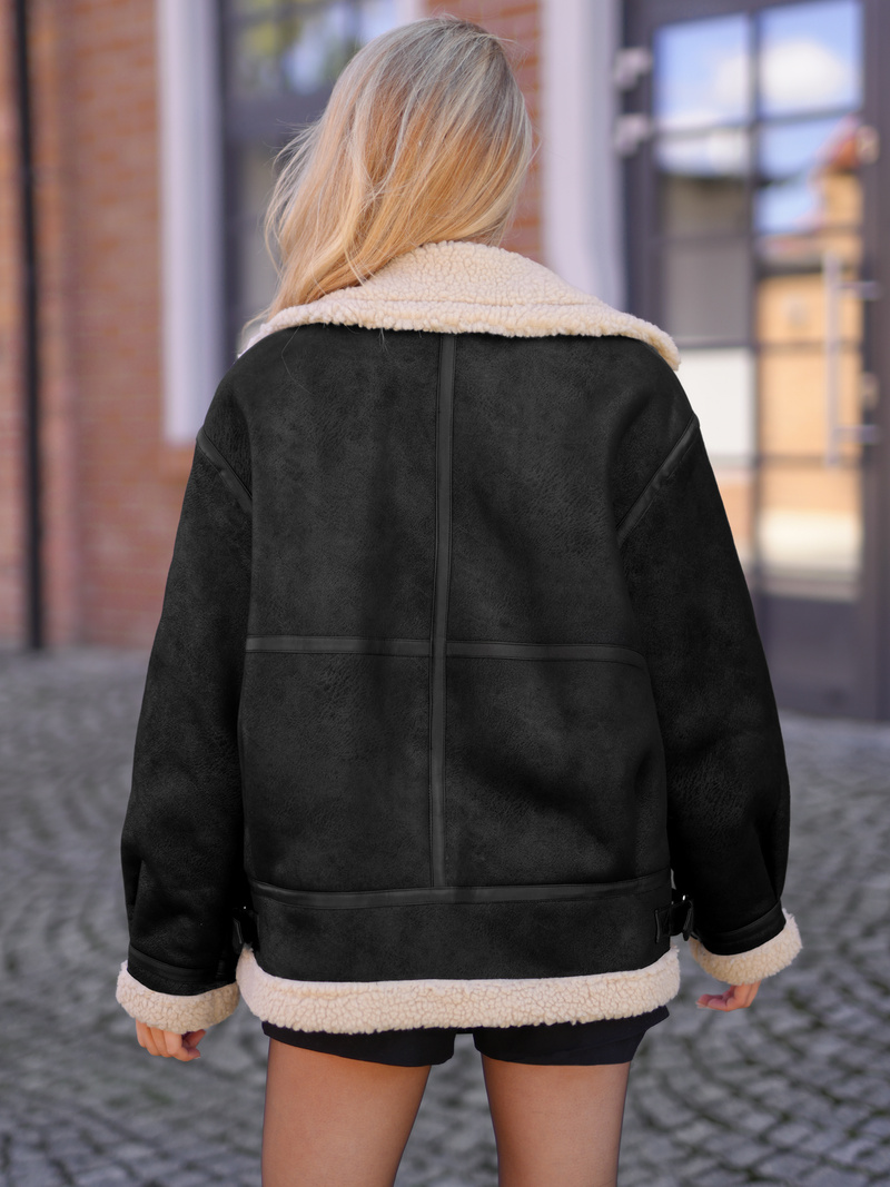 Ženska Kožna Jakna Crno-Bež OZONEE JS/61M8502/392B