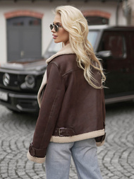 Ženska Kožna Jakna Čokolada OZONEE JS/61M8501/158Z