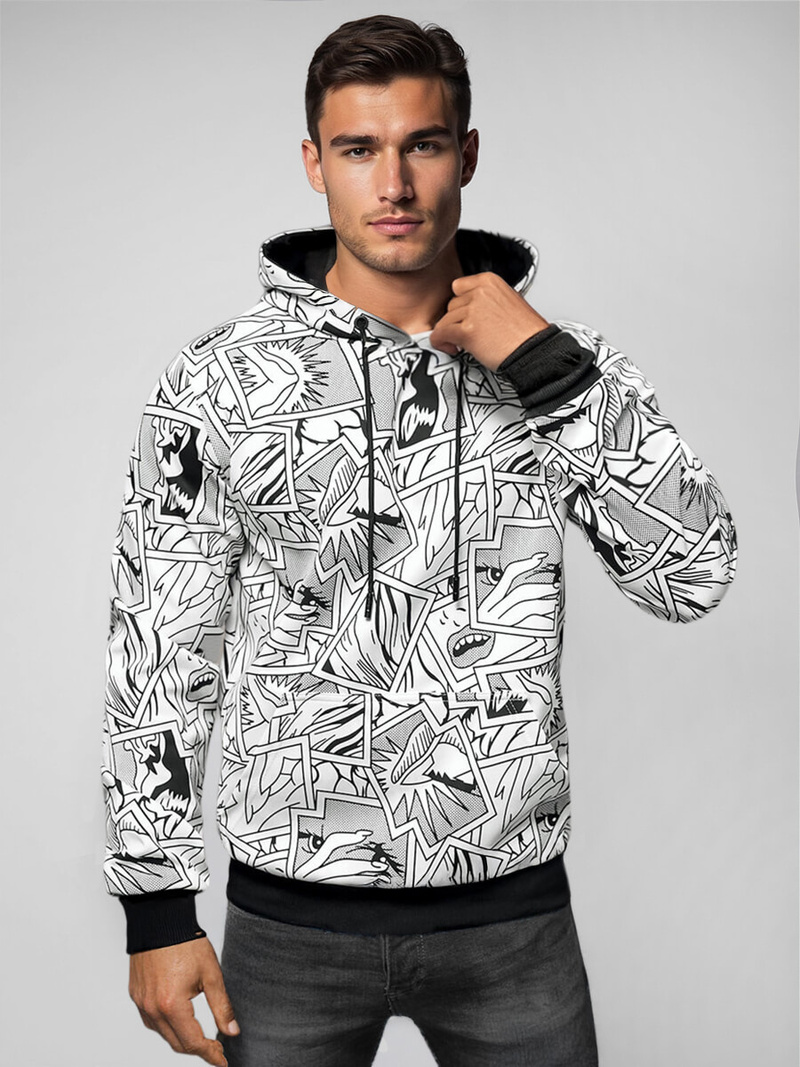 Muška dukserica s kapuljačom bijela OZONEE JS/8B1256/1Z