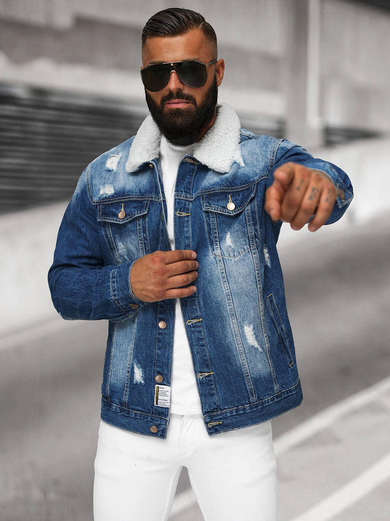 Muška traper jakna šerpa plava OZONEE NB/MJ502BZ