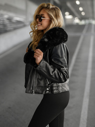 Ženska Kožna Jakna Crna OZONEE JS/61M8508/392A