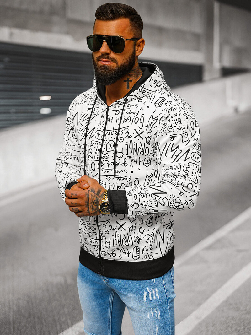 Muška dukserica s kapuljačom bijela OZONEE JS/8B1182/1