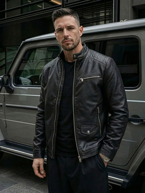 Muška kožna jakna crna OZONEE JS/11Z8021