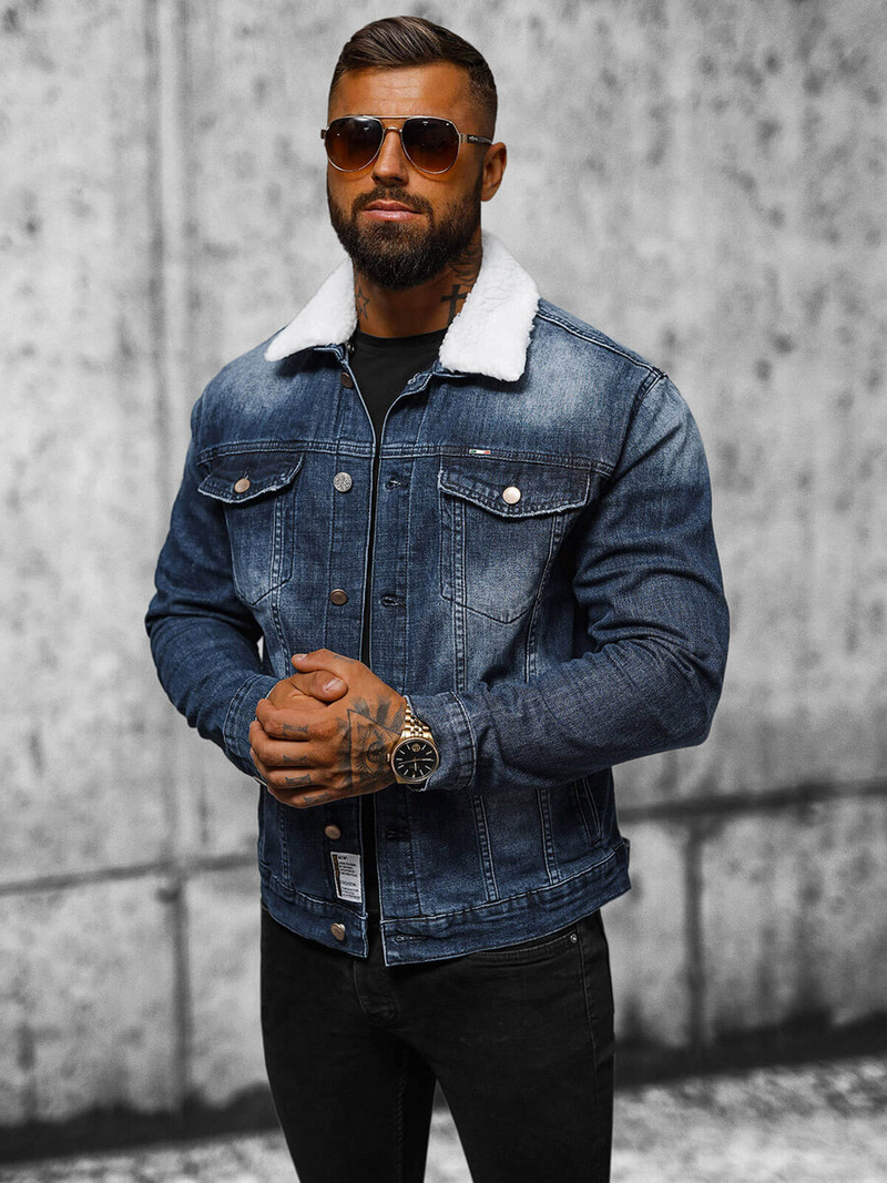 Muška traper jakna šerpa tamnoplava OZONEE NB/MJ516BSZ