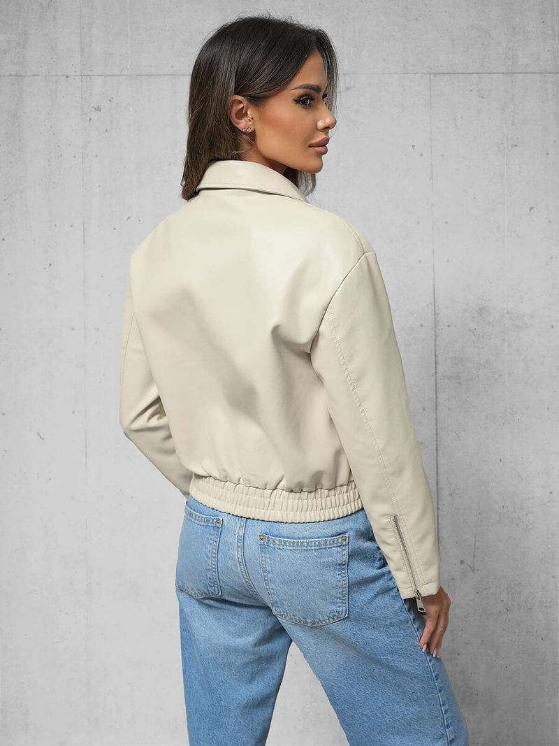 Ženska Kožna Jakna Bež OZONEE O/G116