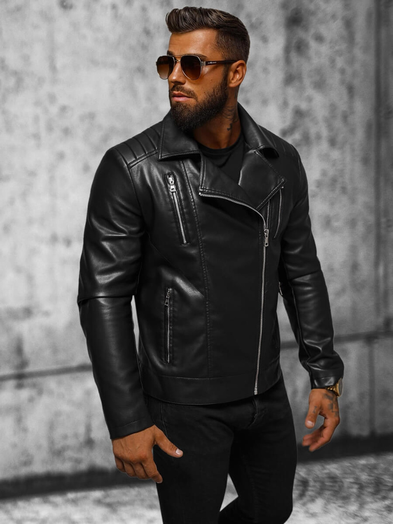 Muška kožna jakna crna OZONEE JS/11Z8056