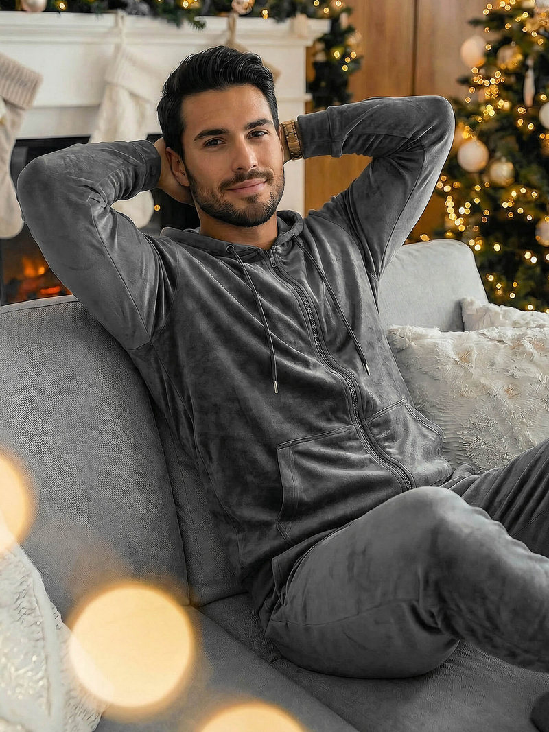 Muška trenirka od velura grafitna OZONEE JS/8C1169/6Z