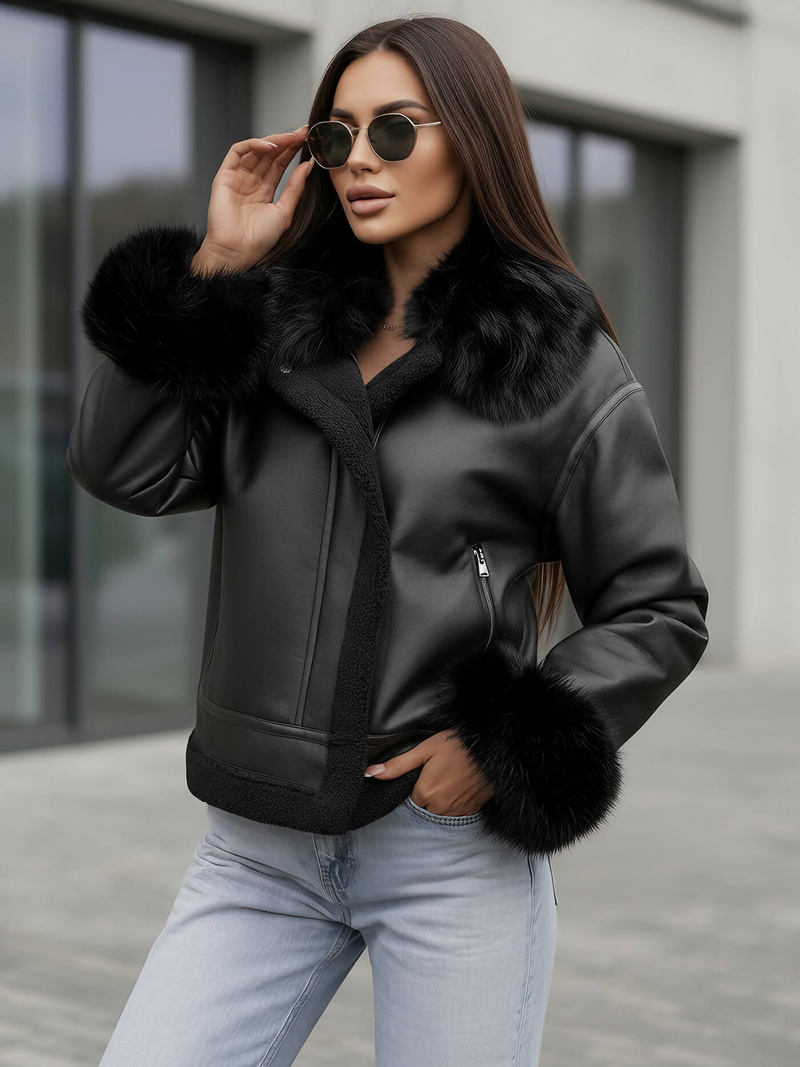 Ženska Kožna Jakna Crna OZONEE JS/61M8505/392Z