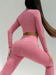 Ženske sportske tajice sa širokim nogama tamno-roza OZONEE JS/17K588/111Z