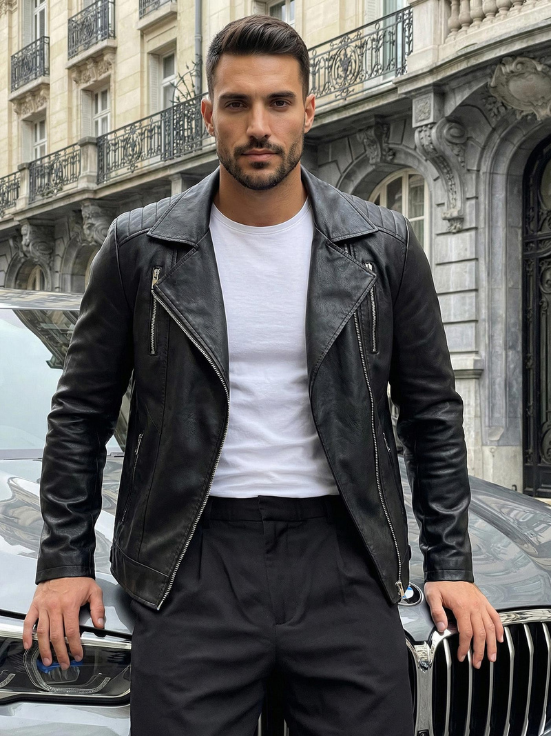 Muška kožna jakna crna OZONEE JS/11Z8067Z