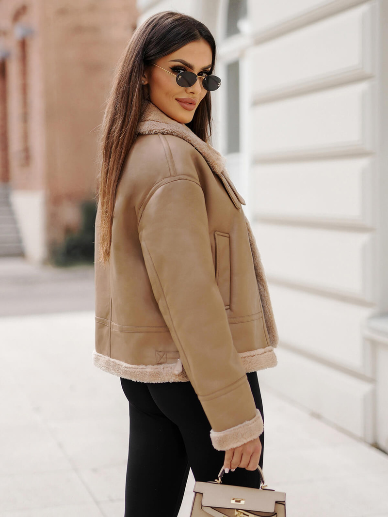 Ženska Kožna Jakna Bež OZONEE JS/11Z8176