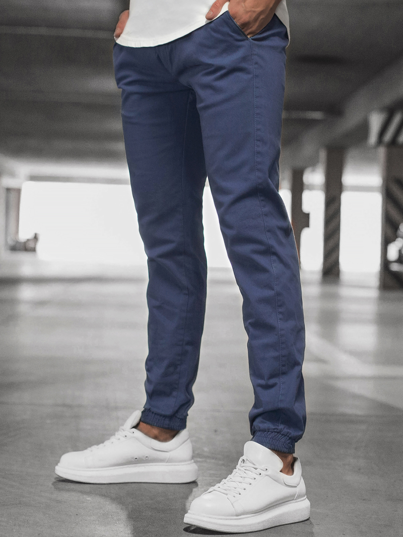 Muške chino jogger hlače svijetlo mornarsko plava OZONEE JB/JP1145/5