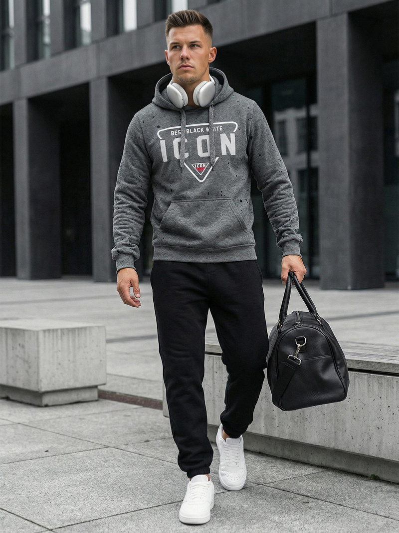 Muška dukserica s kapuljačom grafitna OZONEE JS/8B1737/5