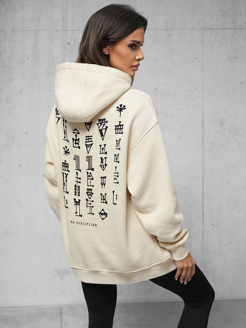 Dukserica s kapuljačom bež OZONEE O/SWE23017Z