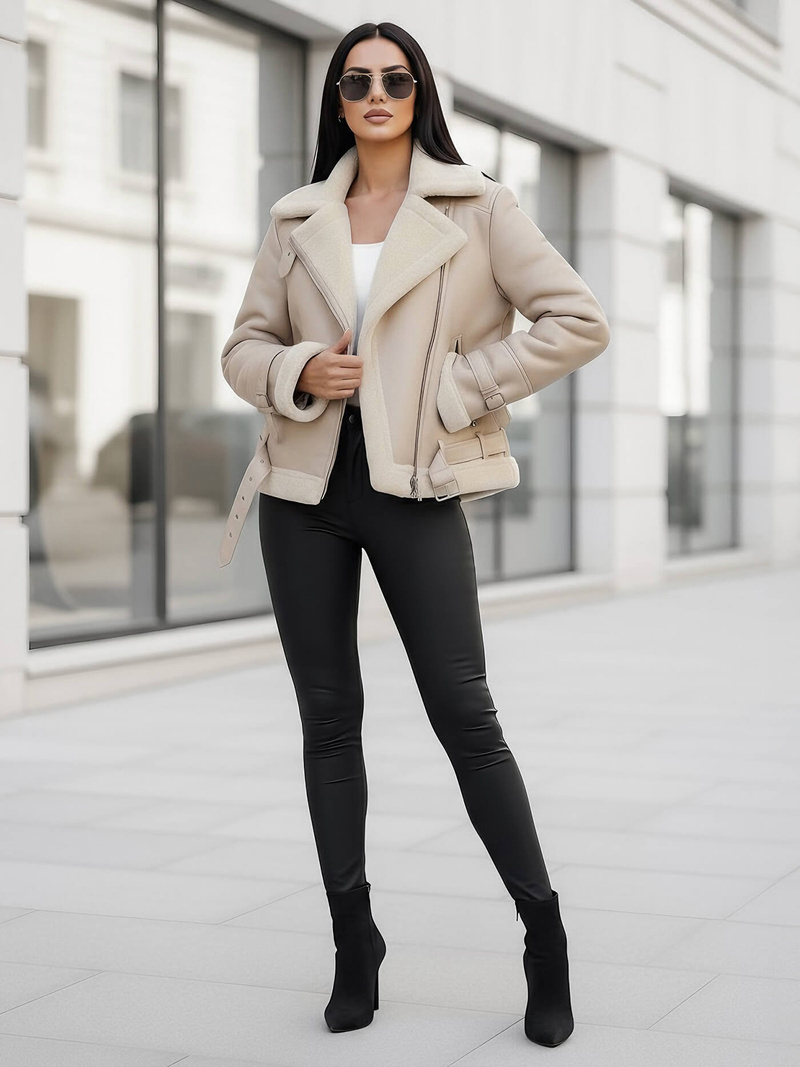 Ženska Kožna Jakna Bež OZONEE JS/11Z8177Z