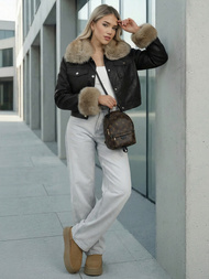 Ženska kožna jakna crno-bež OZONEE JS/61M8513/392B