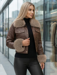 Ženska Kožna Jakna Čokolada OZONEE JS/61M8513/158