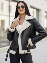 Ženska Kožna Jakna Crno-Bijela OZONEE JS/11Z8177Z