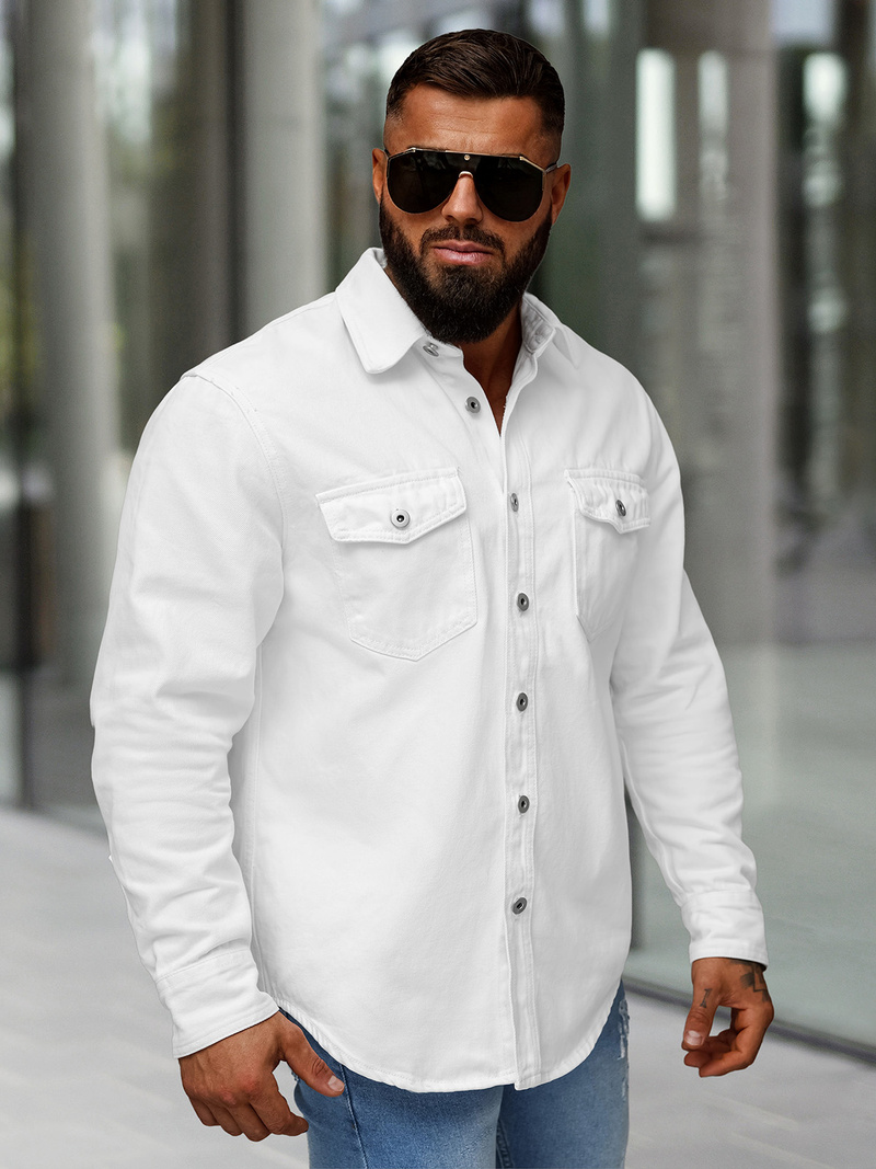 Muška traper košulja bijela OZONEE L/CA777/2