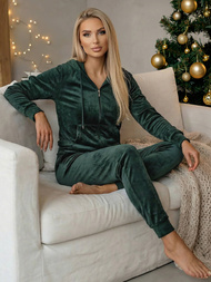 Ženski trenirka od velura tamno-zelena OZONEE JS/8C1176/9Z