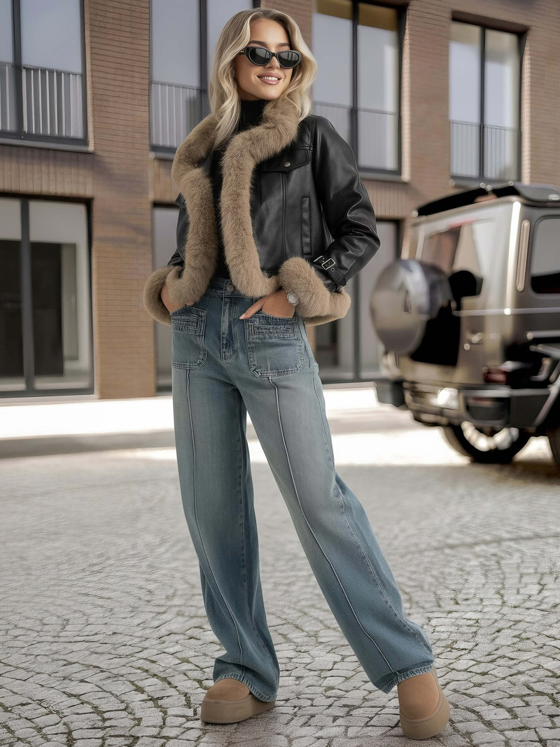 Ženska Kožna Jakna Crna OZONEE JS/61M8517/392