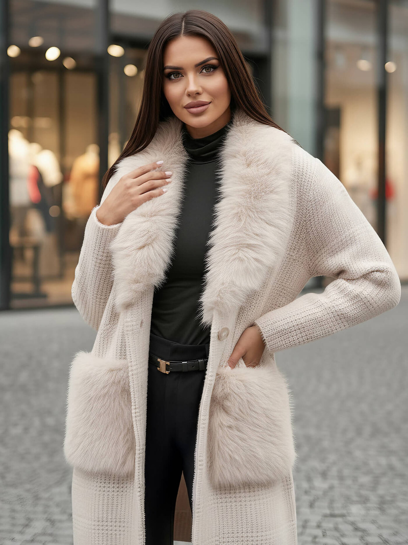 Ženski kaput bež OZONEE JS/53M5200/155Z