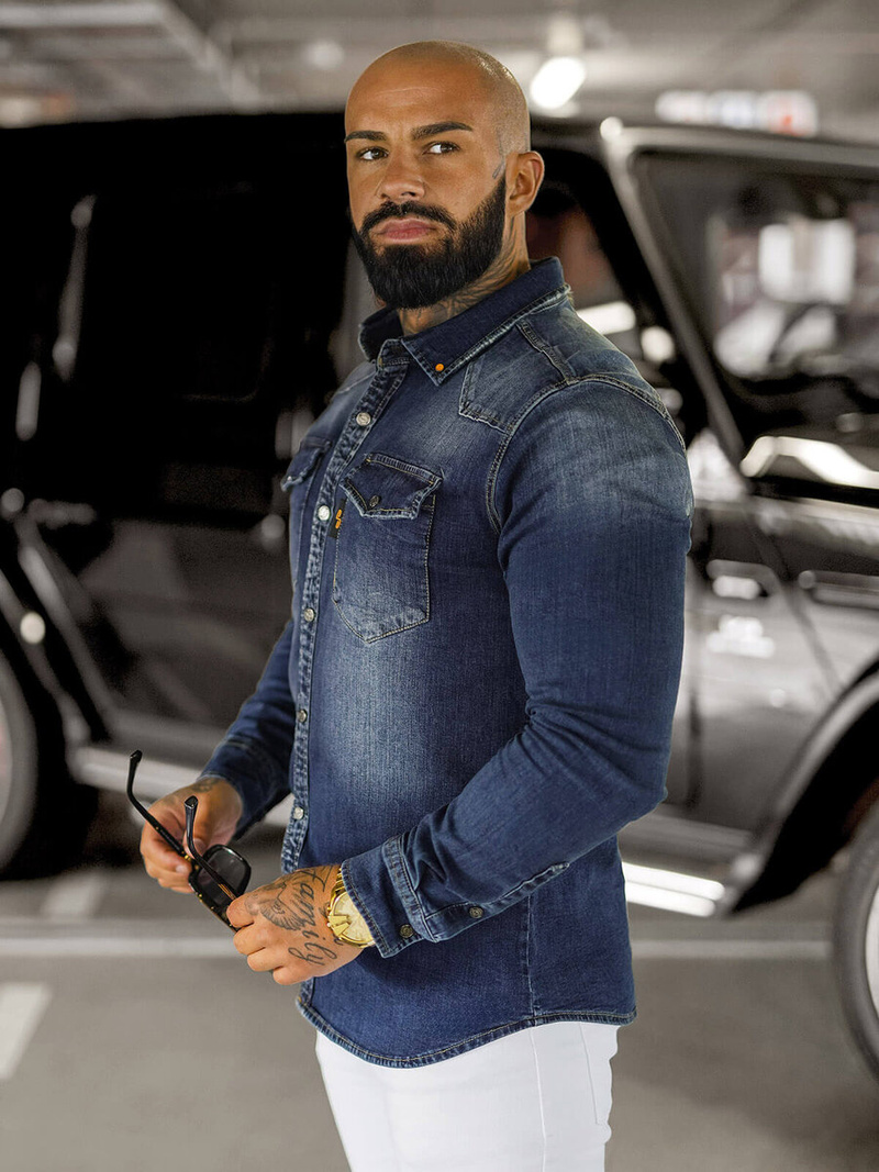 Muška traper košulja tamnoplava OZONEE O/51410