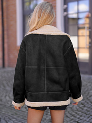 Ženska Kožna Jakna Crno-Bež OZONEE JS/61M8502/392B