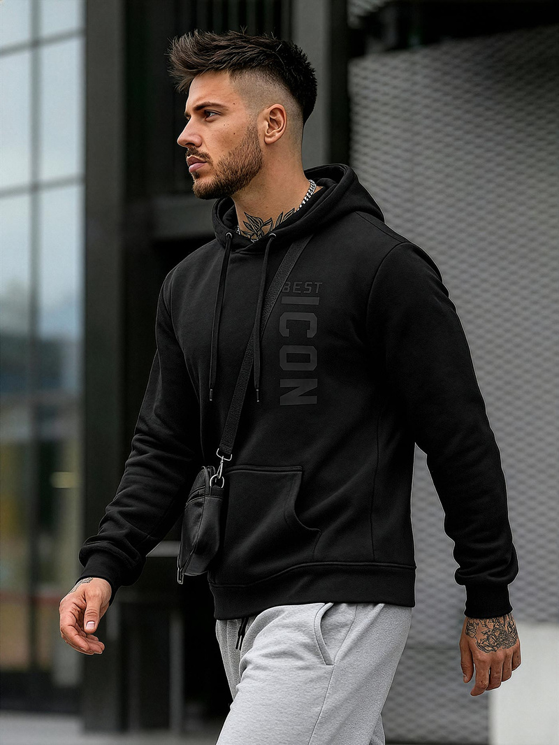 Muška dukserica s kapuljačom crna OZONEE JS/8B1973/3