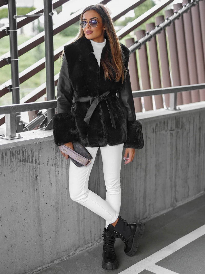 Ženska Kožna Jakna Crna OZONEE JS/11Z8079Z