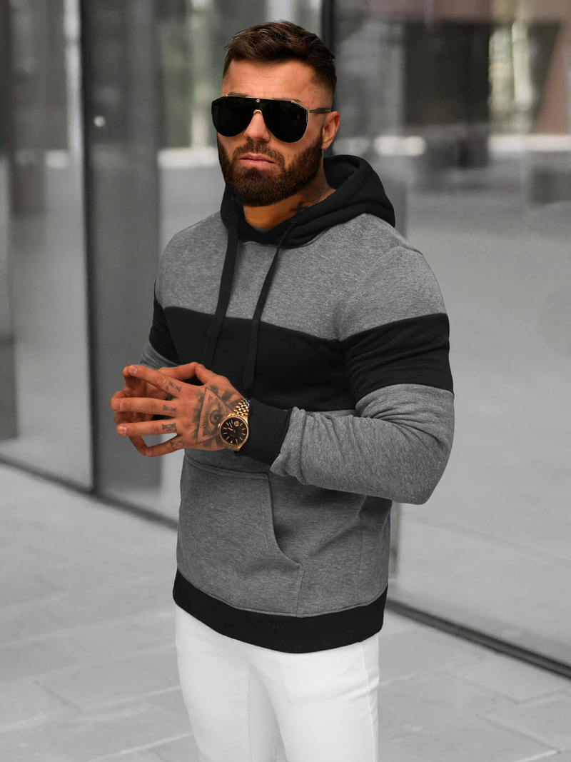 Muška dukserica s kapuljačom grafitna OZONEE JS/8B1313/5