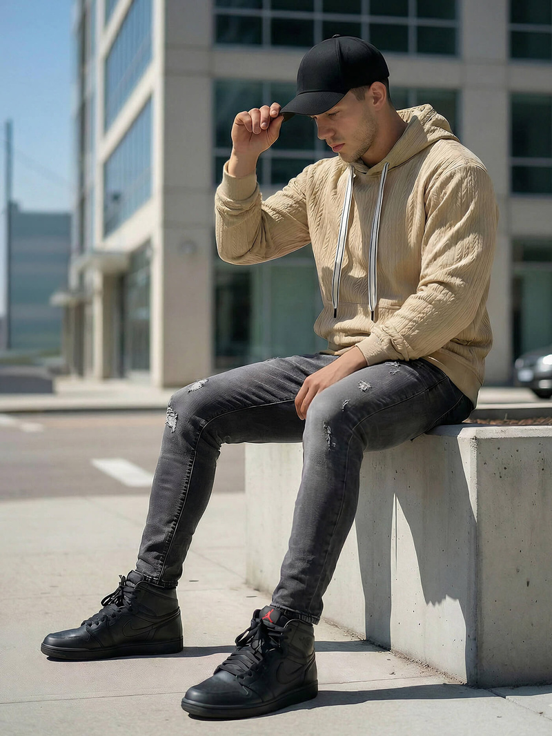 Muška dukserica s kapuljačom bež OZONEE O/3C577