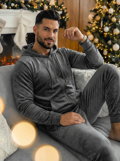 Muška trenirka od velura grafitna OZONEE JS/8C1169/6Z