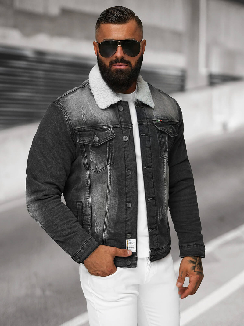 Muška traper jakna šerpa crna OZONEE NB/MJ513N