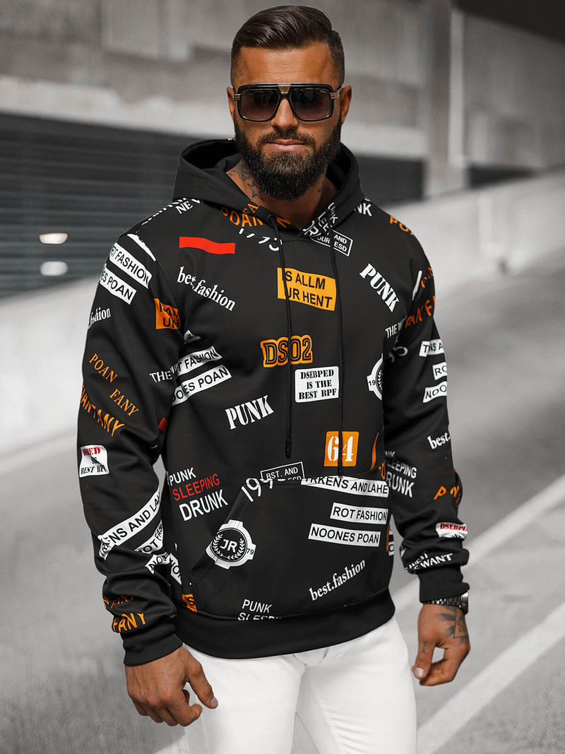 Muška dukserica s kapuljačom crna OZONEE JS/8B1250/3